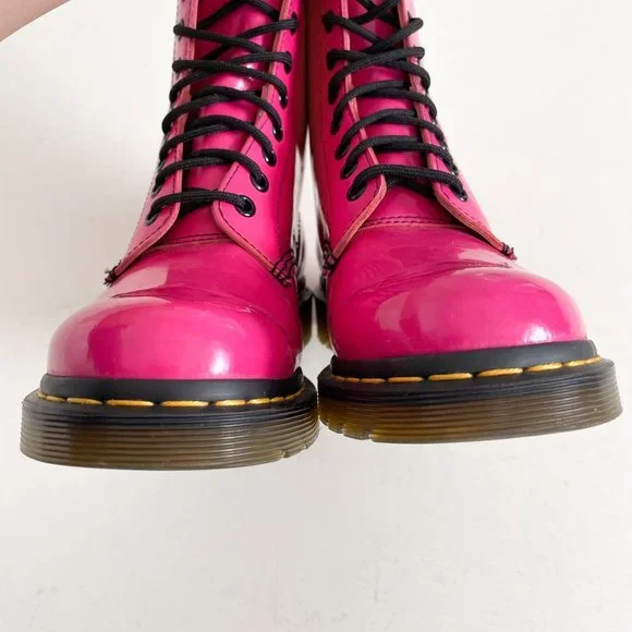 Dr. Martens Hot Pink 1460 Patent Leather Lace Up Combat Ankle Boot Womens Size 7 - Picture 5 of 12